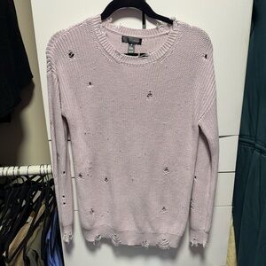 Aqua Frayed Knit Sweater in Soft Pink